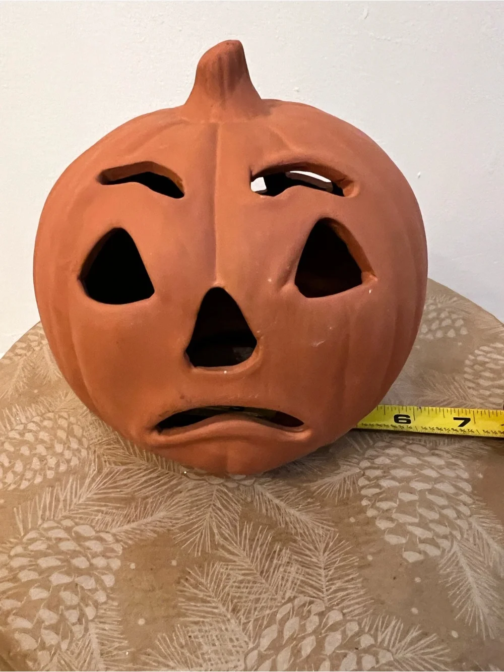 Two Faces- Vintage Terracotta Orange Ceramic Jack-O'-Lantern Pumpkin -